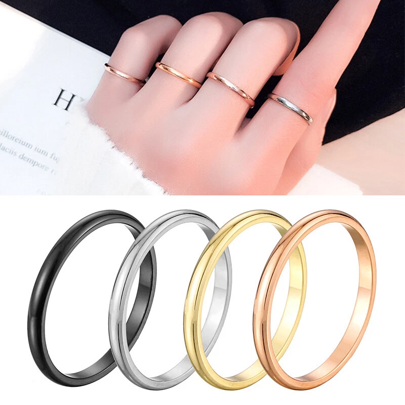 Bague Empilable En Acier Inoxydable Plaqu Or 2 Mm Alliance Femme