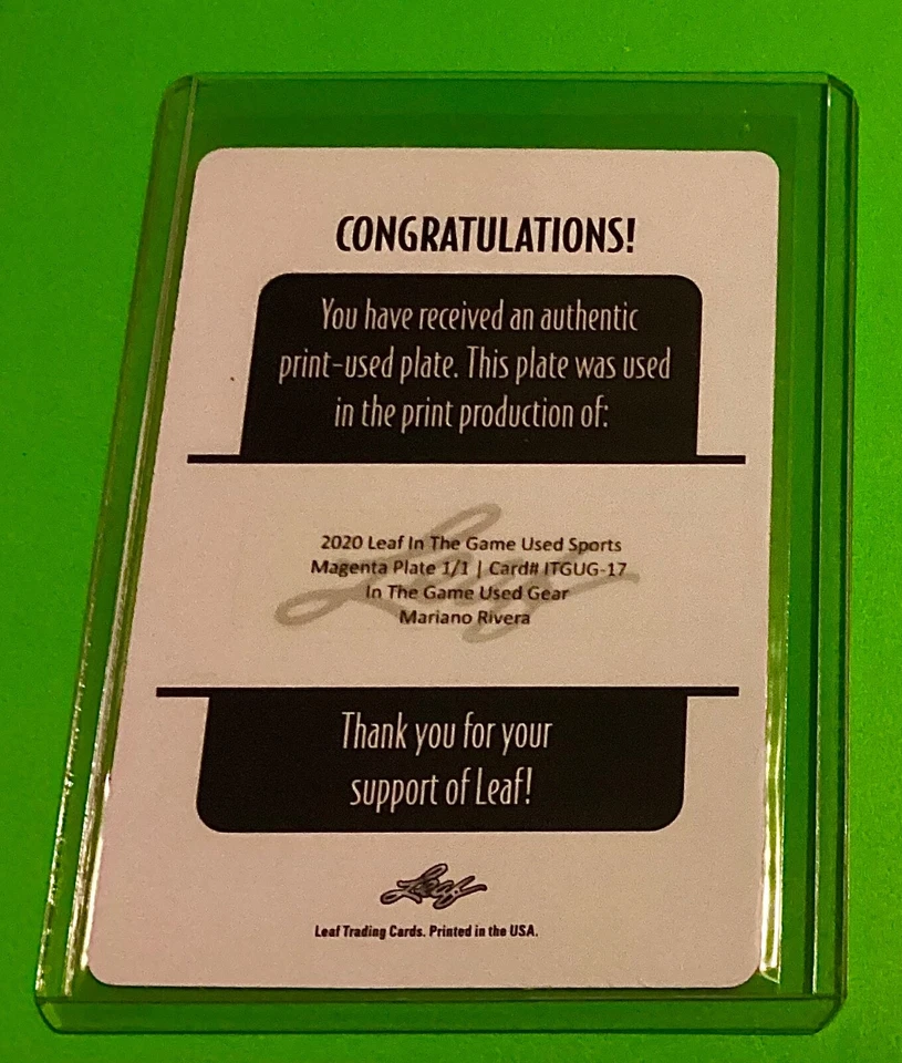 Juego Hoja Mariano Rivera 2020 Usado 1/1 Placa 1 de 1 New York Yankees Béisbol #1 Foto 4 de 4