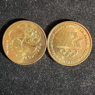 2 Vintage 1984 Los Angeles Olympic Games Pentathlon Tokens. CA450AK. B1310