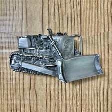 70s 1.5" Bulldozer Tractor Belt Buckle Bergamot Brass Works Die Cut 1978 Vintage