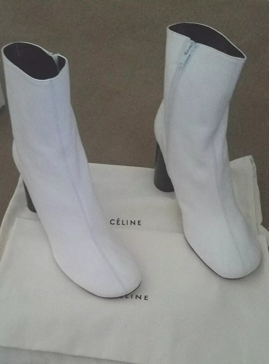 Céline Elliptic Nappa Lambskin Ankle Boot 85 Optic White 38 NWB