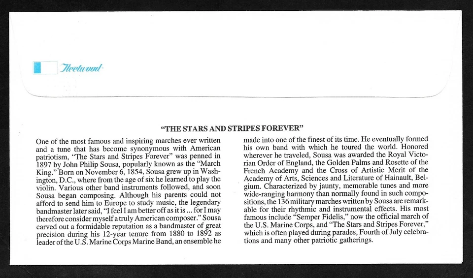 #3153 32c "The Stars and Stripes Forever"- John Philip Sousa -Fleetwood FDC - Image 2 of 2