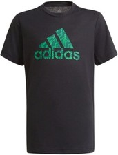Adidas T-Shirt Kids Logo Tee Black Green Junior Top Casual Sports Shirt BNWT