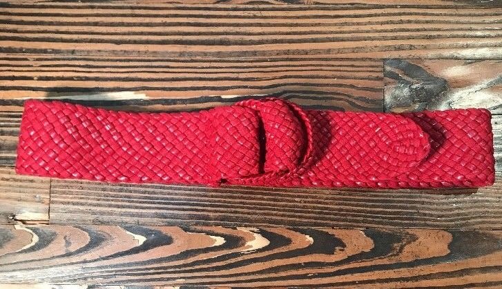 VINTAGE Red Woven Leather Wide Belt Vintage Oxblood Red Woven Leather Belt | Brass Buckle, Boho  main image 4
