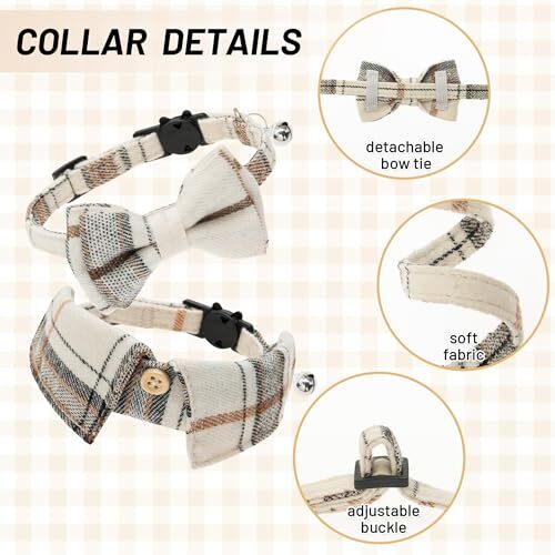 HJZHII 2-Pack Plaid Cat Collars – Breakaway Bowtie & Shirt Collar With Bells, Adjustable Safety Collars For Cats & Small Dogs - View #4