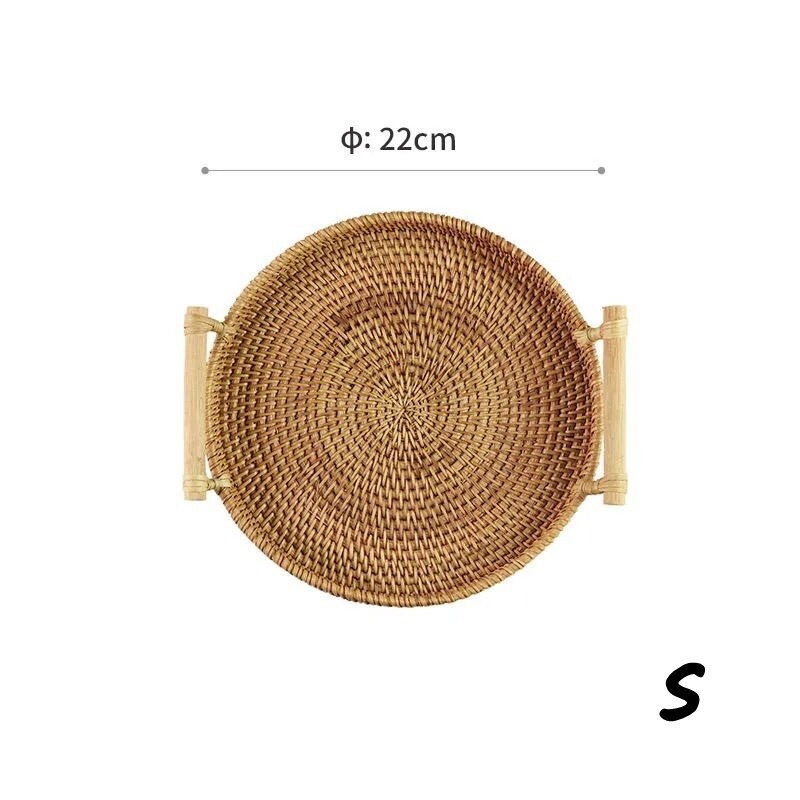 Woven Round Tray Saucer Rattan Display Bread Basket Home Dinner Serving