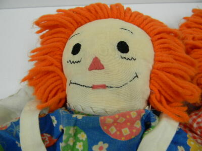 Vintage Raggedy Ann & Andy Dolls Orange Hair Hand Made in Need of