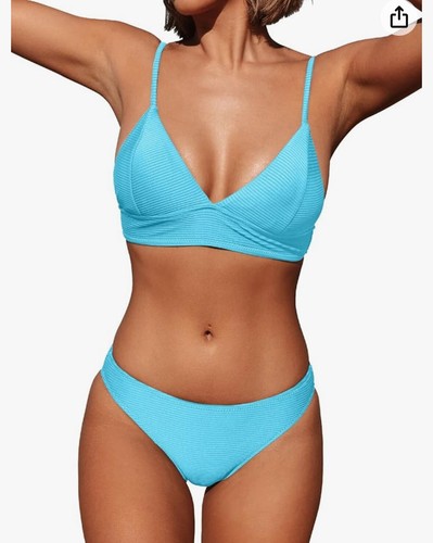 CUPSHE Women Bikini Set Solid Color Sexy Triangle Two Piece Swimsuit Small