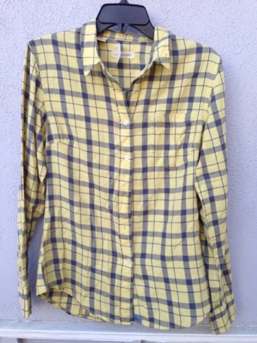 $86 New Jachs Girlfriend Brand Yellow Black Plaid Button Down Super Soft 