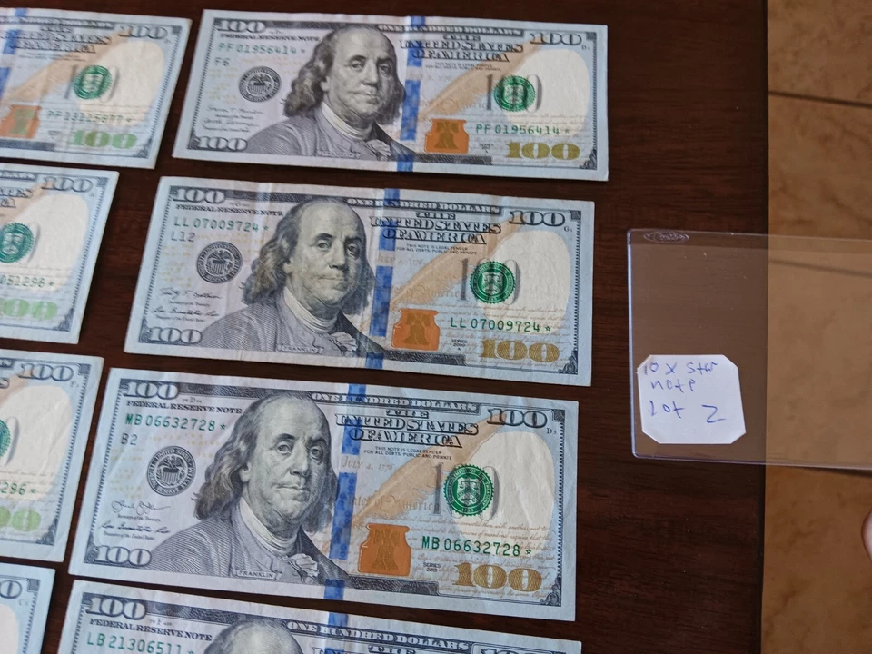Lot 10x Star Note One Hundred ($1000) Dollar Bills Real U.S. Money. Normal Cash - Image 2 of 4