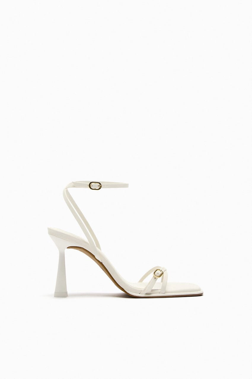 Zara Strappy Heeled Leather Sandals White US 10 EU 41 UK 8