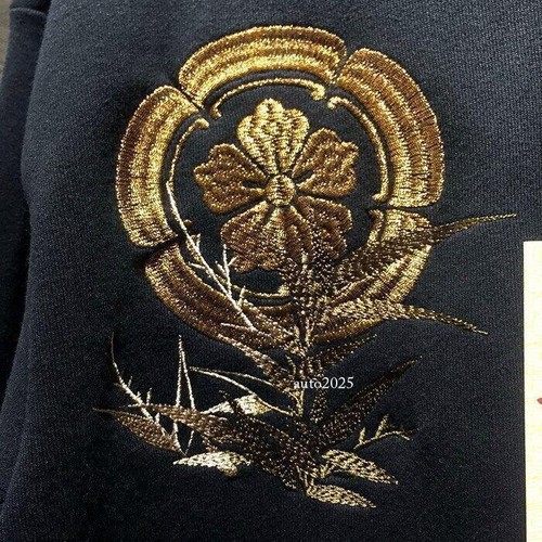 Mens Jacket Hoodie Japanese Pattern Embroidery Tiger Hooded Sweatshirt Flower - Picture 9 of 17