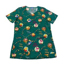 Disney  Green Pooh Bear, Piggy  Tigger Short Sleeve Scrub Top  Women  s XS