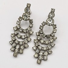 Vintage Rhinestone Chandelier Earrings, Screw Backs, Articulated