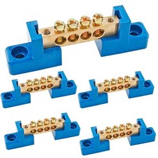 5 Pcs Blue 4 Position Terminal Bus Bar Brass Wire Screw Terminal Block Car