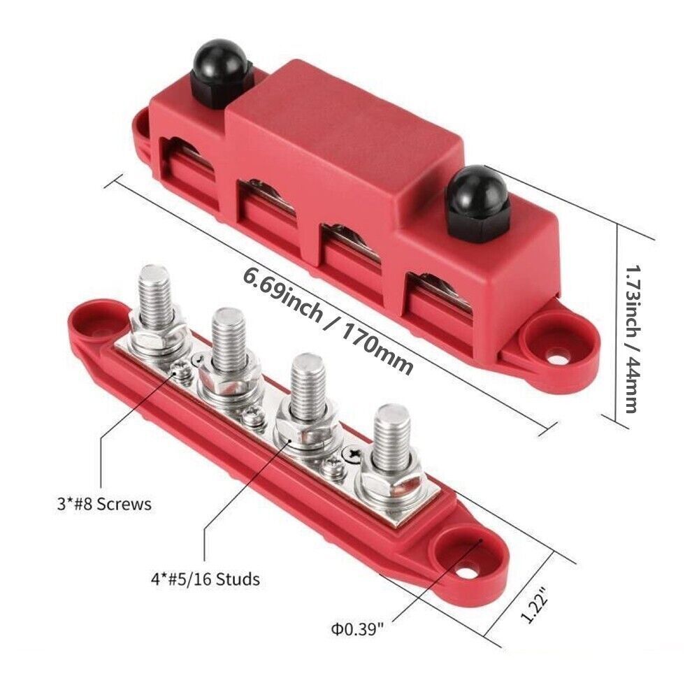 M8 4 Stud Boat Bus Bar Power Distribution Block for Marine