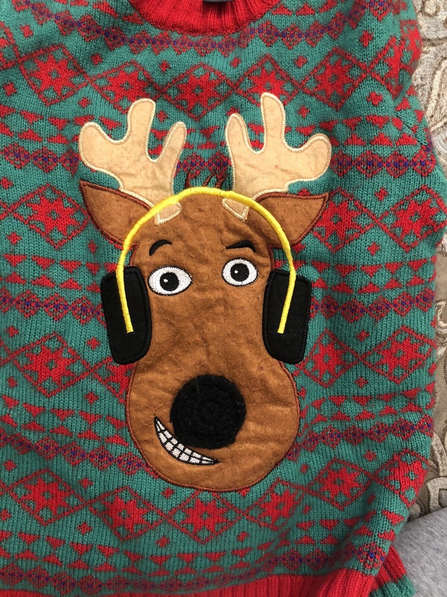 33 Degrees kids Ugly Christmas sweater reindeer w/headphones size