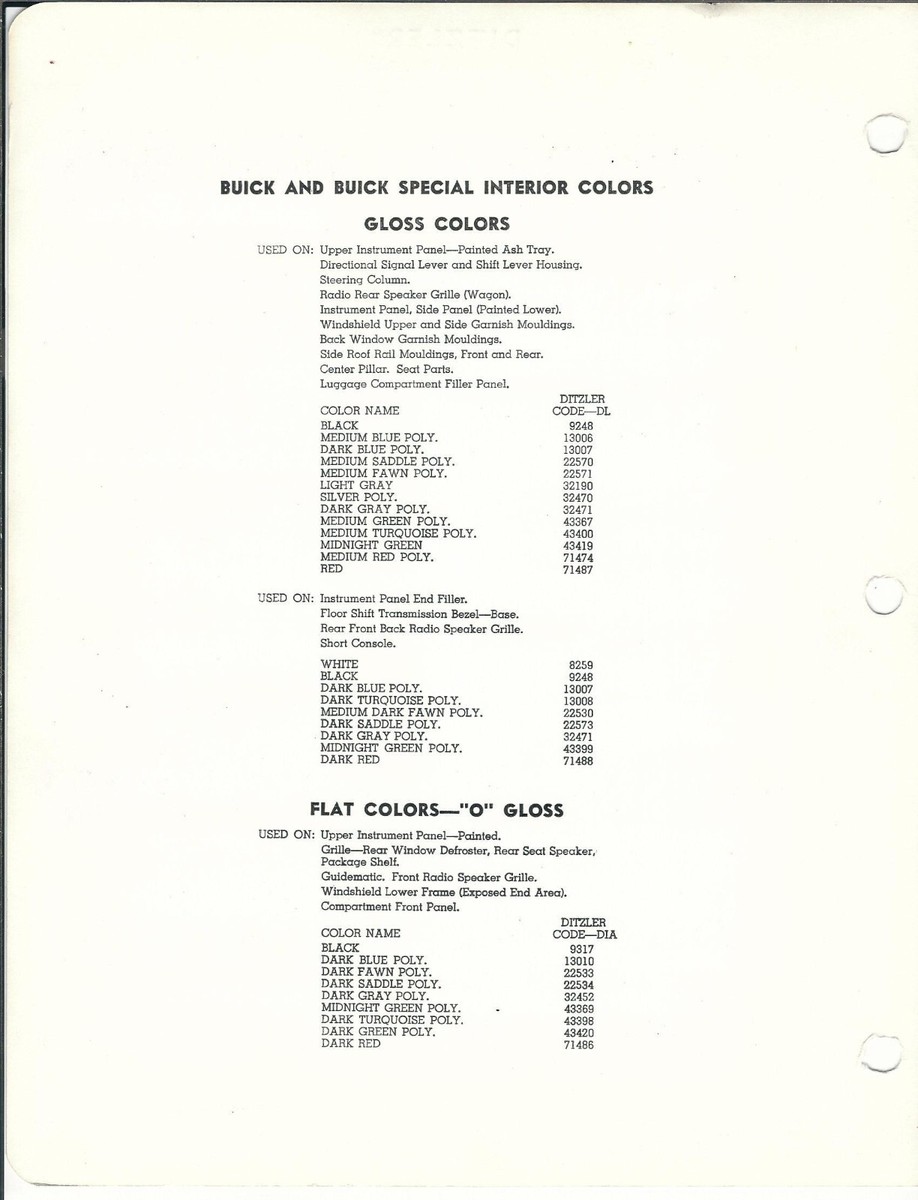 1965 Buick Riviera Special Wildcat Electra Paint Chips Ditzler