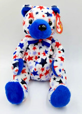 Beanie Baby BLUE Patriotic USA Red White  Blue Stars Bear w BLUE Nose NEW NWT