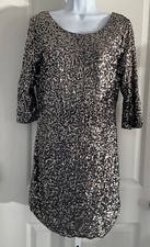 Lauren Conrad Gray Sequin Scoop Back 3/4 Sleeve Dress Size Small