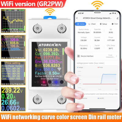 100A Tuya WiFi Smart Power Meter - GR2PW Hutschiene Energiemonitor AC50-320V