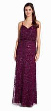 Adrianna Papell Women's Cabernet Beaded Blouson Gown with Spaghetti Straps $279