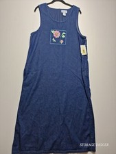 Westbound Jumper Dress Women L Blue Denim Cotton Relaxed Fit Embroidery Back Zip