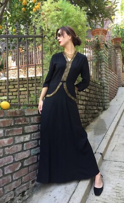VTG 1930 1940s Black Crepe Evening Gown Sz M L | eBay