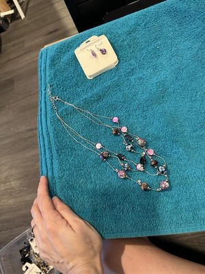 Croft & Barrow Glass Bead Necklace & Earrings Set Purple Fashion Jewelry