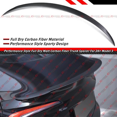 For 24-26 Tesla Model 3 Highland Performance Matt Dry Carbon Fiber Trunk Spoiler