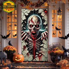 Halloween Cracked Wall Skeleton Door Cover Decoration 35x71in Fabric Prop
