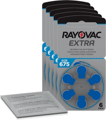 30 piles auditives Rayovac Extra Advanced bleues 675 (5 x 6) + chiffon de net... - Photo 1/4