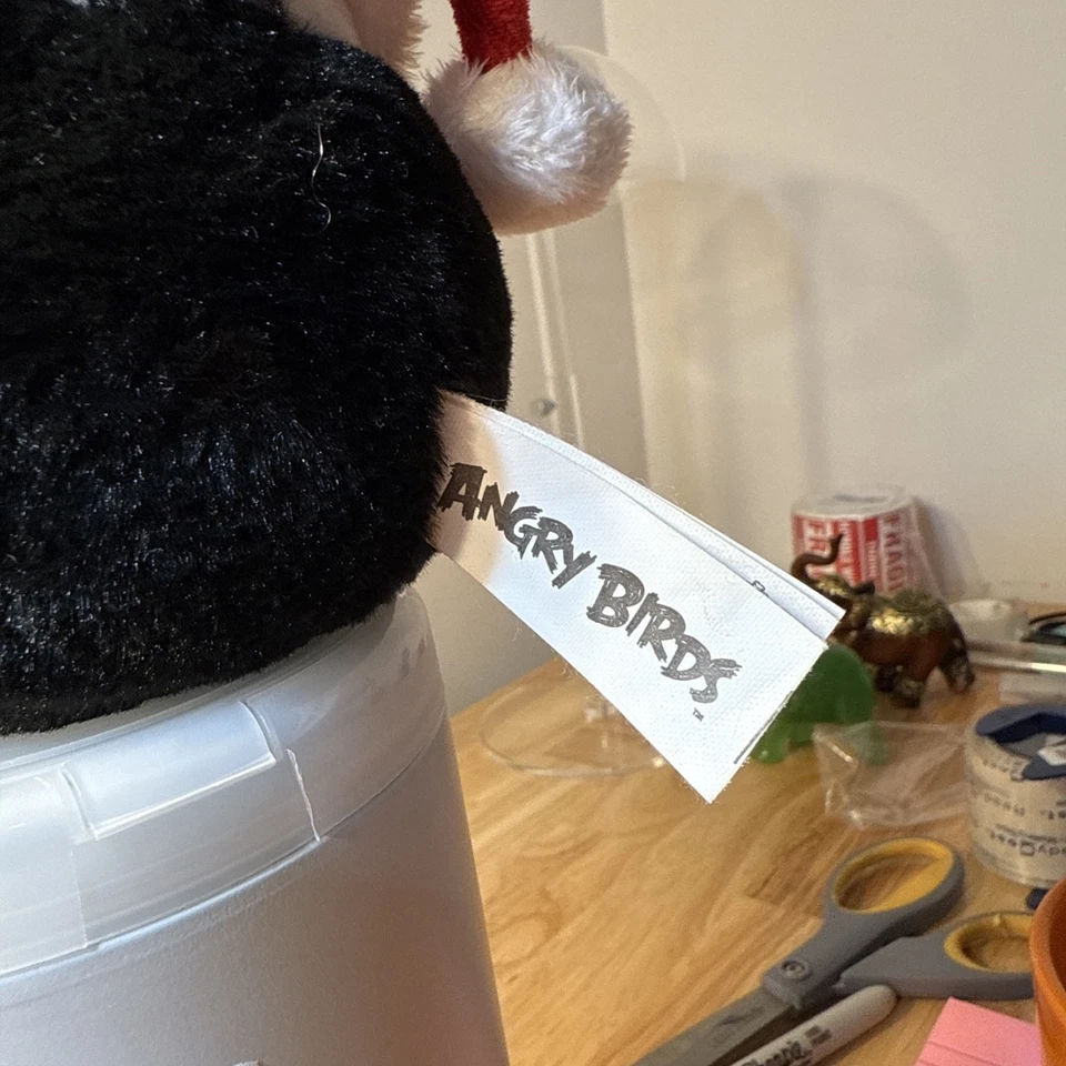 Angry Birds Christmas Black Bomb Santa Hat Plush Holiday 5” - Image 2 of 4