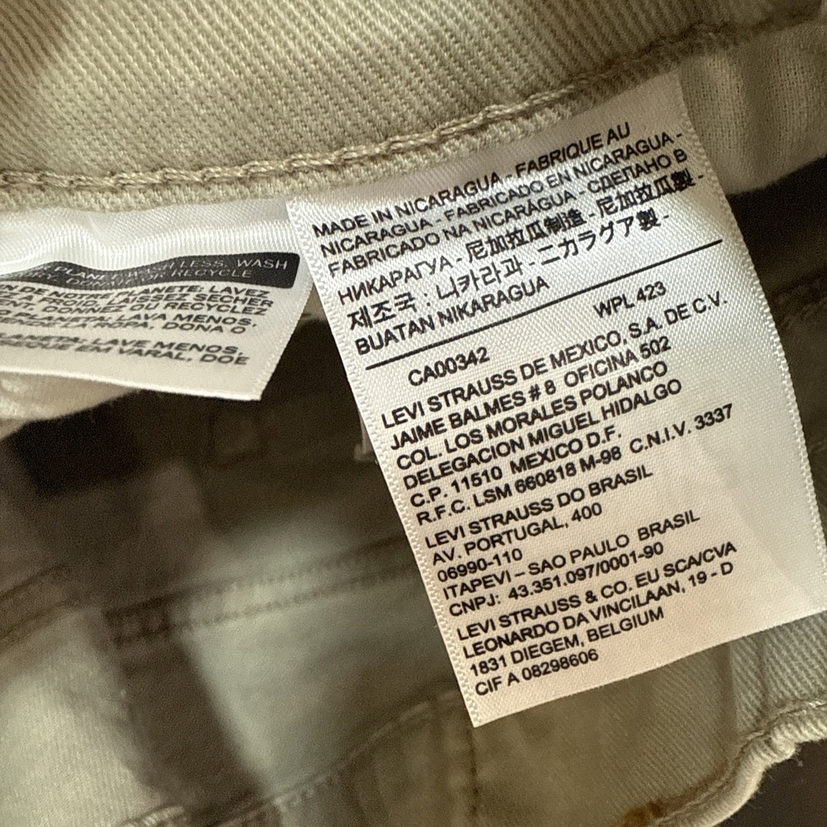 Levi's 513 Jean Khaki Pants Men's 34x32 Straight Tan Casual Preppy