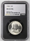 1948 - 0.3617oz Silver Franklin Half Dollar - NGC MS65 FBL (S13B-B1)