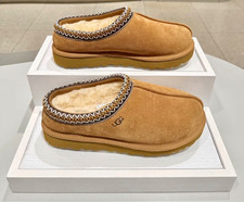 UGG Tasman Brown Suede Sheepskin Lined Slip-On Slippers Women s US 8 NIB