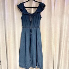 MARC BY MARC JACOBS Denim Ruffled Neckline Sleeveless Dress Blue 0 MJ0426066