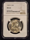 1949-S 50C Silver Half Dollar Gaded by NGC as MS 64