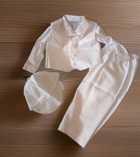 New Gift Baby Boy Baptism/Wedding/Easter White Tuxedo Pants/Vest/Hat 5 pc/ 12 MO