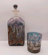 Vera Walther Düsterhaus Vintage munsgeblasene Karaffe mit Glas, signierte Kunst