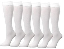 6-Pack Women Trouser Socks with Comfort Band Stretchy Spandex One Size White
