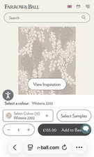 3 Rolls of Farrow & Ball Wisteria Wallpaper, 2 Unopened, 1 opened to view 