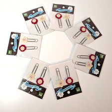 Large Paper Clip Bookmark Planner Floral Flowers, Metal Felt Set of 7 Packages