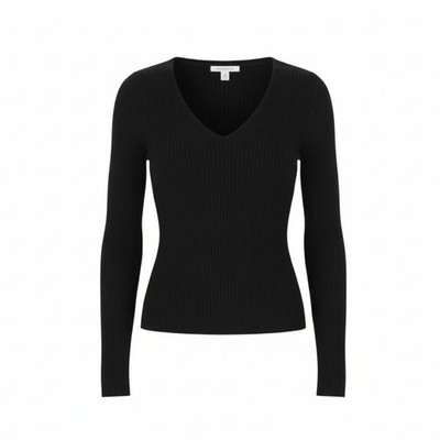 American Eagle Outfitters Damen Strickpullover M Schwarz Rippjersey V-Ausschnitt