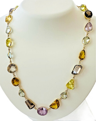 H. STERN Retro 18k Natural Citrine Amethyst Quartz Blue Topaz Necklace 18'' - 22''