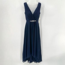 Eliza J Gown High/Low Chiffon Dress Womens 2 Navy Embellished Formal  EJ0-0866