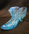 Vintage 6 Inch Fenton Blue Opalescent Glass Hobnail Slipper Shoe Cat Head