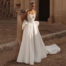 Wedding Dresses Strapless Appliques Lace White Bridal Dress Princess Prom Gowns