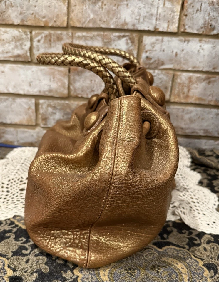 Fatto A Mano by Carlos Falchi Gold Leather Large Handbag Bag Purse - Image 2 of 4