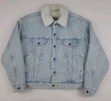 Vintage Levi's Light Wash Denim Sherpa Lined Jacket Rare USA Made M Worn IRR 